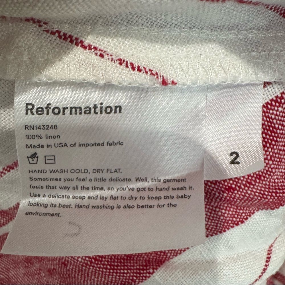 Reformation Belgium Linen Midi Dress in Savannah Stripe Red - Picture 9 of 9